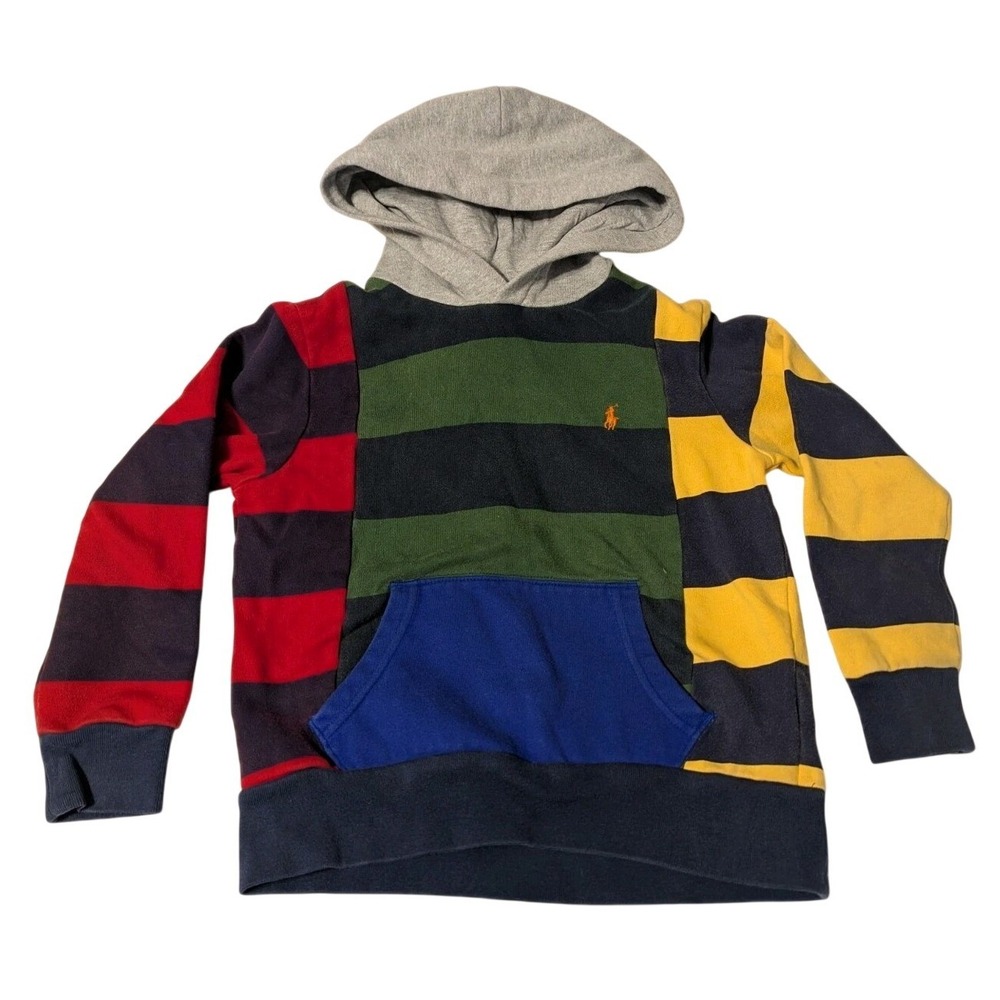 Polo Ralph Lauren Boy's Small 8 Multicolor Stripe Fleece Lined Pullover Hoodie